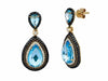 6.56CT WHITE & CHOCOLATE FANCY DIAMOND & AAA BLUE TOPAZ 14K YELLOW GOLD EARRINGS