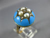 ANTIQUE WIDE ROSE CUT DIAMOND PEARL & BLUE ENAMEL 14K YELLOW GOLD STAR DOME RING