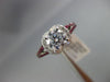 ESTATE 1.24CT DIAMOND & AAA RUBY 14KT WHITE GOLD 3D FLOWER HALO ENGAGEMENT RING