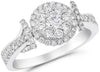 ESTATE .85CT DIAMOND 18KT WHITE GOLD 3D CLUSTER ROUND LOVE KNOT FUN RING