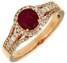 1.10CT DIAMOND & AAA RUBY 14KT ROSE GOLD 3D ROUND CLASSIC HALO ENGAGEMENT RING