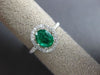 ESTATE WIDE 1.23CT DIAMOND & AAA EMERALD 18KT WHITE GOLD 3D HALO ENGAGEMENT RING