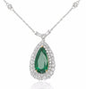 LARGE 3.94CT DIAMOND & AAA EMERALD 18KT 2 TONE GOLD TEAR DROP HALO LOVE NECKLACE