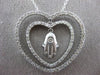 ESTATE LARGE .50CT DIAMOND 14K WHITE GOLD DOUBLE HEART CHAMSA LUCKY HAND PENDANT
