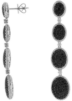 ESTATE LARGE 2.70CT WHITE & BLACK DIAMOND 14KT WHITE GOLD OVAL HANGING EARRINGS