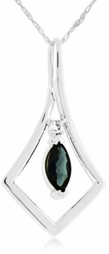 .47CT DIAMOND & AAA SAPPHIRE 14KT WHITE GOLD 3D ROUND & MARQUISE SQUARE PENDANT