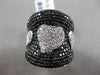 ESTATE MASSIVE 2.24CT WHITE BLACK DIAMOND 18K 2 TONE GOLD PAVE 3 HEART LOVE RING