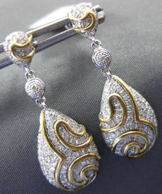 ESTATE .80CT DIAMOND 14KT TWO TONE GOLD TEAR DROP FILIGREE PAVE HANGING EARRINGS