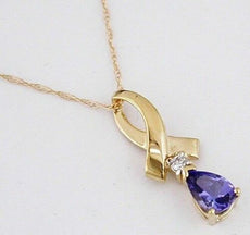.45CT DIAMOND & AAA TANZANITE 14K YELLOW GOLD ROUND & PEAR INFINITY LOVE PENDANT