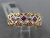 ESTATE .14CT DIAMOND & AAA RUBY 18KT WHITE & ROSE GOLD FILIGREE ANNIVERSARY RING