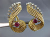 ANTIQUE LARGE 2.60CT DIAMOND & AAA RUBY 18K 2 TONE GOLD 3D LEAF CLIP ON EARRINGS