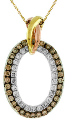 .35CT WHITE & CHOCOLATE FANCY DIAMOND 14KT YELLOW GOLD OVAL DOUBLE HALO PENDANT