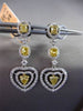 ESTATE LARGE 2.34CT FANCY DIAMOND 18K 2 TONE GOLD TRIPLE HEART HANGING EARRINGS