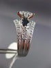 ESTATE 1.57CT DIAMOND & SAPPHIRE 14KT WHITE GOLD 3D 3 STONE LOVE ENGAGEMENT RING