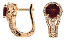 ESTATE 5.22CT DIAMOND & AAA RHODOLITE 14K ROSE GOLD ROUND HALO FILIGREE EARRINGS
