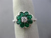 ESTATE 1.14CT DIAMOND & AAA EMERALD 18KT WHITE GOLD 3D FLOWER MILGRAIN LOVE RING