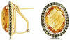 41.64CT WHITE & CHOCOLATE FANCY DIAMOND & CITRINE OVAL 14KT YELLOW GOLD EARRINGS
