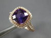 ESTATE LARGE 1.77CT DIAMOND & AAA AMETHYST 14K ROSE GOLD 3D HALO ENGAGEMENT RING