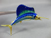ANTIQUE AAA BLUE & GREEN ENAMEL 18KT YELLOW GOLD 3D SWORDFISH PIN BROOCH #21878