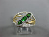 ESTATE WIDE .63CT DIAMOND & TSAVORITE 14KT YELLOW GOLD 3 STONE LEAF FLOWER RING