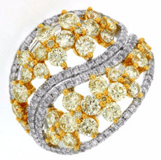 LARGE 3.18CT WHITE & FANCY YELLOW DIAMOND 14KT WHITE GOLD 3D MULTI ROW LOVE RING