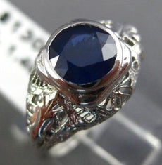 ANTIQUE 1.43CT AAA SAPPHIRE 14K WHITE GOLD 3D SOLITAIRE FILIGREE FUN RING #17356