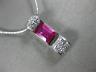 ANTIQUE 1.27CT DIAMOND & AAA RUBY 18KT WHITE GOLD 3D BAR SLIDE PENDANT #11254