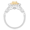 ESTATE 1.26CT WHITE & FANCY YELLOW DIAMOND 18KT 2 TONE GOLD HALO ENGAGEMENT RING