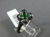 ESTATE 2.50CT DIAMOND & TZAVORITE 14KT WHITE BLACK GOLD 3D 4 CLOVER FLOWER RING