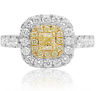 ESTATE 1.36CT WHITE & FANCY YELLOW DIAMOND 18K 2 TONE GOLD HALO ENGAGEMENT RING