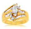 ESTATE 1.35CT ROUND BAGUETTE & MARQUISE DIAMOND 14KT YELLOW GOLD ENGAGEMENT RING