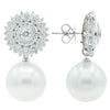 ESTATE LARGE 1.35CT DIAMOND & AAA SOUTH SEA PEARL 18K WHITE GOLD FLOWER EARRINGS