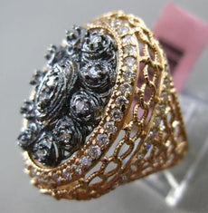 ANTIQUE EXTRA LARGE 1.0CT DIAMOND 14K ROSE & BLACK GOLD 3D OVAL HANDCRAFTED RING