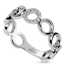 ESTATE .07CT ROUND CUT DIAMOND 18K WHITE GOLD 3D CLASSIC CIRCLE OF LIFE FUN RING