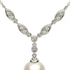 ESTATE .16CT DIAMOND & AAA PEARL 14KT WHITE GOLD MARQUISE SHAPE LARIAT NECKLACE
