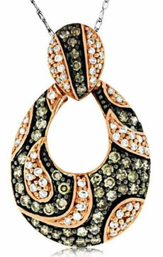.75CT WHITE & CHOCOLATE FANCY DIAMOND 14KT ROSE GOLD 3D PAVE TEAR DROP PENDANT