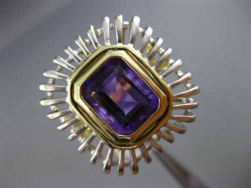 ESTATE LARGE 2.50CT AAA AMETHYST 14K WHITE & YELLOW GOLD 3D FILIGREE SQUARE RING