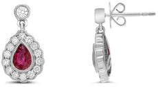 ESTATE 1.24CT DIAMOND & AAA RUBY 18KT WHITE GOLD 3D FILIGREE HANGING EARRINGS