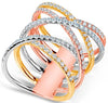 ESTATE LARGE 1.65CT DIAMOND 18KT TRI COLOR GOLD MULTI ROW CRISS CROSS LOVE RING