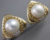 ESTATE LARGE DIAMOND MABE PEARL 14K YELLOW GOLD TRIANGLE EARRINGS CLIP ON #21688