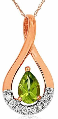 .51CT DIAMOND & AAA PERIDOT 14K ROSE GOLD 3D PEAR SHAPE & ROUND INFINITY PENDANT