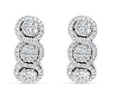ESTATE WIDE .7CT DIAMOND 18K WHITE GOLD CLUSTER FLOWER INFINITY HANGING EARRINGS