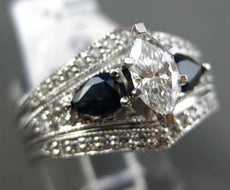 ESTATE WIDE 1.55CT DIAMOND & SAPPHIRE 14K WHITE GOLD 3D MARQUISE ENGAGEMENT RING