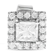ESTATE .85CT DIAMOND 14KT WHITE GOLD PRINCESS & ROUND SQUARE HALO STUD EARRINGS