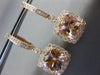ESTATE LARGE 4.68CT DIAMOND & AAA MORGANITE 14K YELLOW GOLD SQUARE HALO EARRINGS