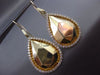 ESTATE EXTRA LARGE 2.0CT DIAMOND 14K YELLOW GOLD PEAR RAIN DROP HANGING EARRINGS