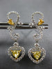 ESTATE 1.57CT WHITE & FANCY YELLOW DIAMOND 18KT TWO TONE GOLD 3D HEART EARRINGS
