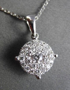 ESTATE LARGE .44CT ROUND DIAMOND 14KT WHITE GOLD CLUSTER 4 PRONG PENDANT & CHAIN