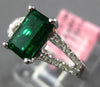 ESTATE .98CT DIAMOND & AAA EMERALD 18K WHITE GOLD 3D RECTANGULAR ENGAGEMENT RING