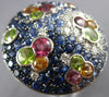 ESTATE EXTRA LARGE 5.90CT DIAMOND & MULTI COLOR SAPPHIRE 14KT WHITE GOLD 3D RING